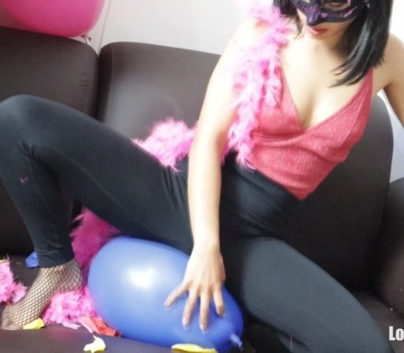 Sarah Stockings Sit to pop and Bounce Smiley beach ball and Balloons -