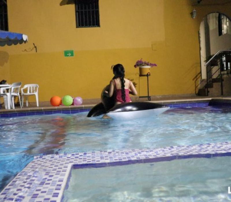 Sarah in the pool