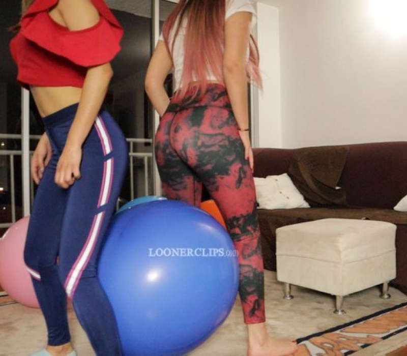 Two girls sittopop Big balloons ft Riley and Chanel