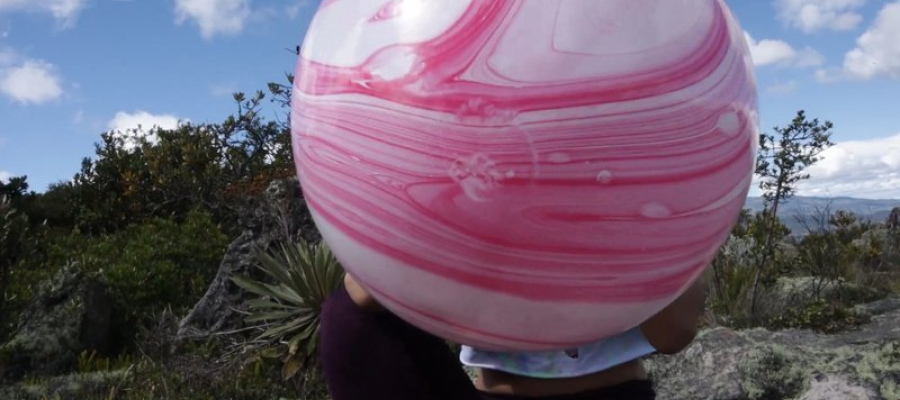 Sarah in the mountain bouncing and B2P