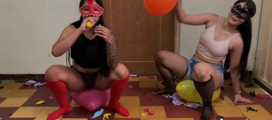 Becky and Jane Sit Popping red and Black loons Butt Pop