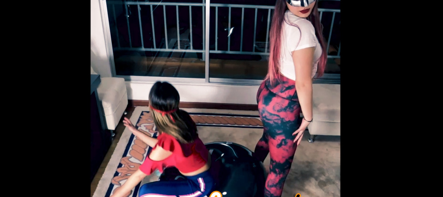 Two girls sittopop Big balloons ft Riley and Chanel